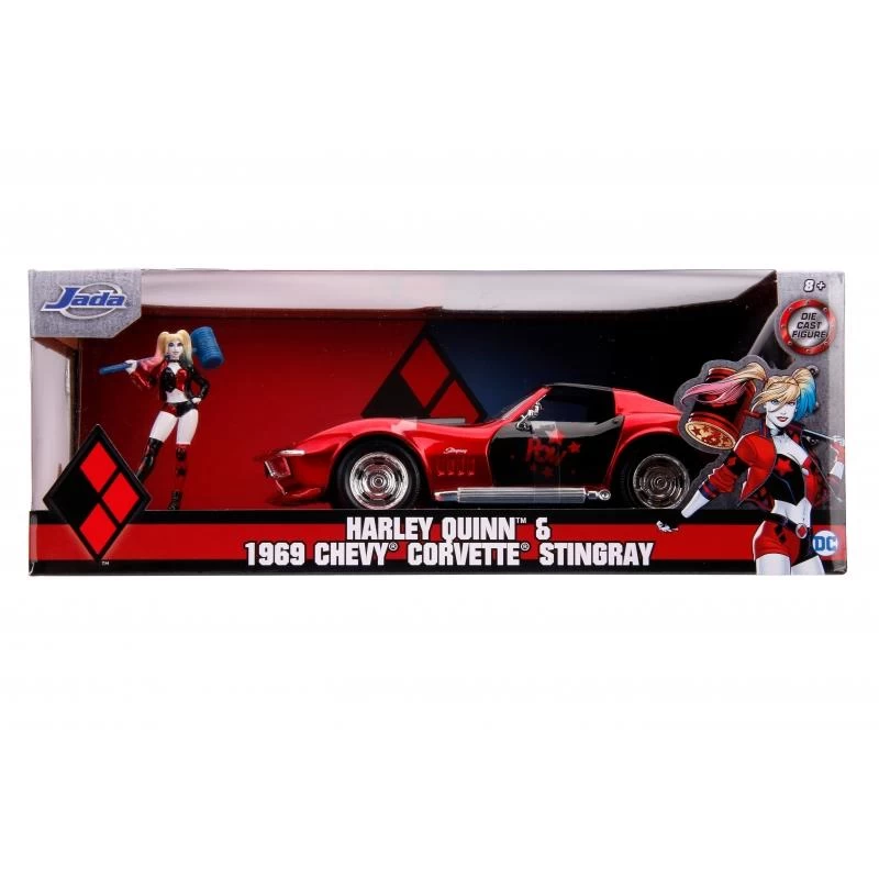 Jada Toys DC Harley Quinn - 1969 Corvette With Harley Quinn Figure Hollywood Rides 1:24 Scale Die Cast Vehicle 1 Jada Toys DC Harley Quinn - 1969 Corvette With Harley Quinn Figure Hollywood Rides 1:24 Scale Die Cast Vehicle