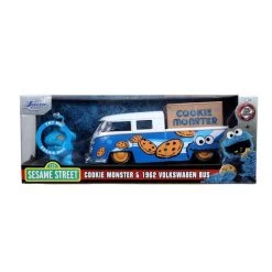 Jada Toys Sesame Street: 1962 VW Bus With Talking Cookie Monster Figure 1:24 Scale Hollywood Rides Die Cast Vehicle